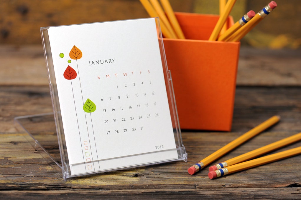2013 Desk Calendar - 35% OFF SALE - Retro Mod Flowers Desktop Stand Bright