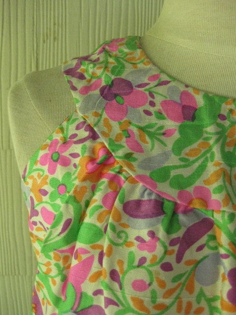 VINTAGE 60s floral silk babydoll mini dress
