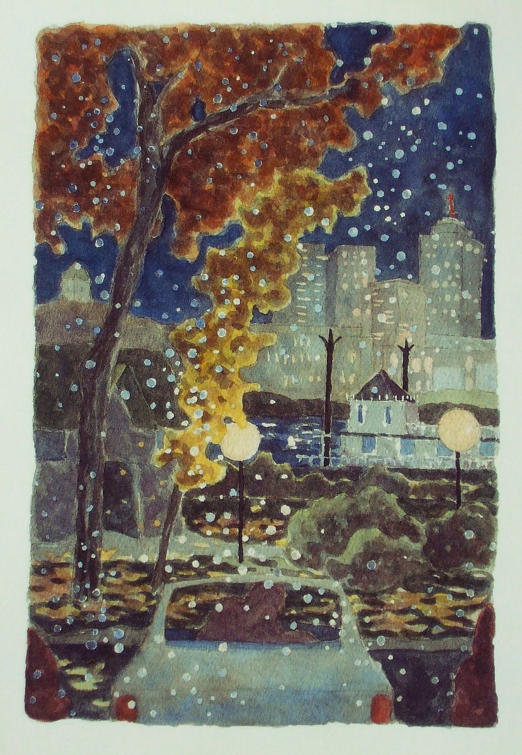 October Snow - PRINT of original watercolor painting