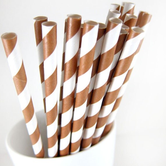 Set of 25 - CHOCOLATE Stripes Paper Straws - Free PDF DIY Flags included