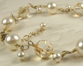 Ivory Pearl Champagne Crystal Bracelet, Gold Filled, Swarovski Elements, Bridal, Wedding, Bridesmaid, Handmade Jewelry, Spring Jewelry