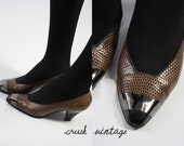 SALE 80s Shoes 6 / 1980's Sergio Rossi Lizard Pumps  /  Metal Toe & Heel