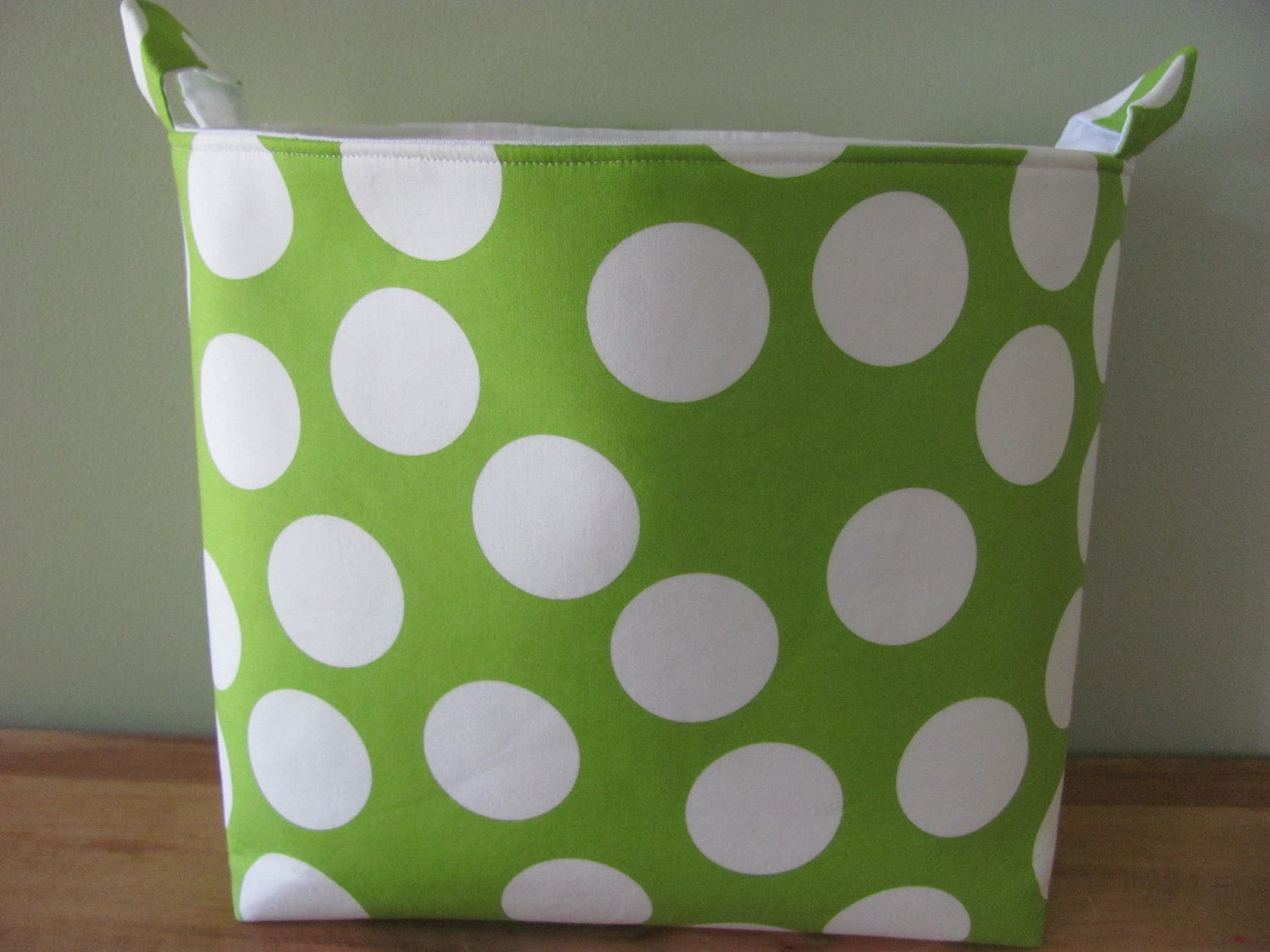 NEW XL Fabric Organizer Basket Storage Container Bin - Extra Large - Green Big Dots