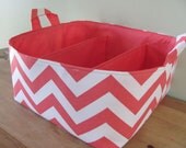 NEW Fabric Diaper Caddy - Fabric organizer storage bin basket - Coral Zig Zag