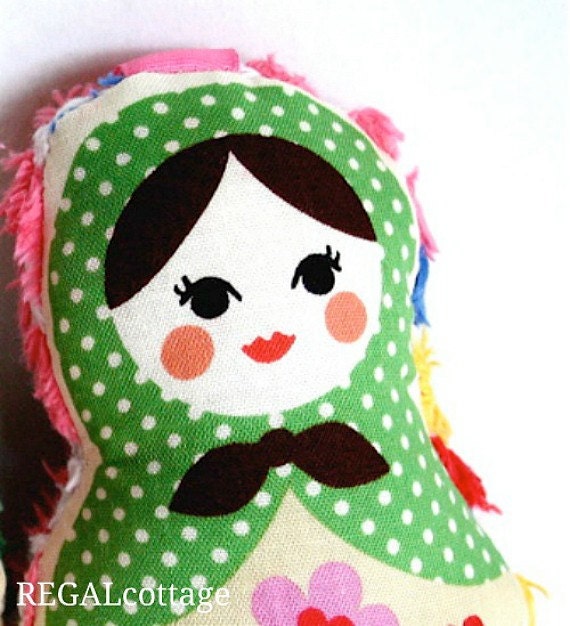 Russian Doll  - Baby Rattle - Green Matrushka