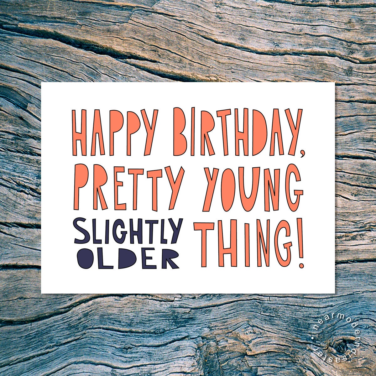 HAPPY BIRTHDAY (P.Y.T.) folded note card with envelope (coral and plum)