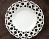 Vintage Round Lacy Edge Milk Glass Plate