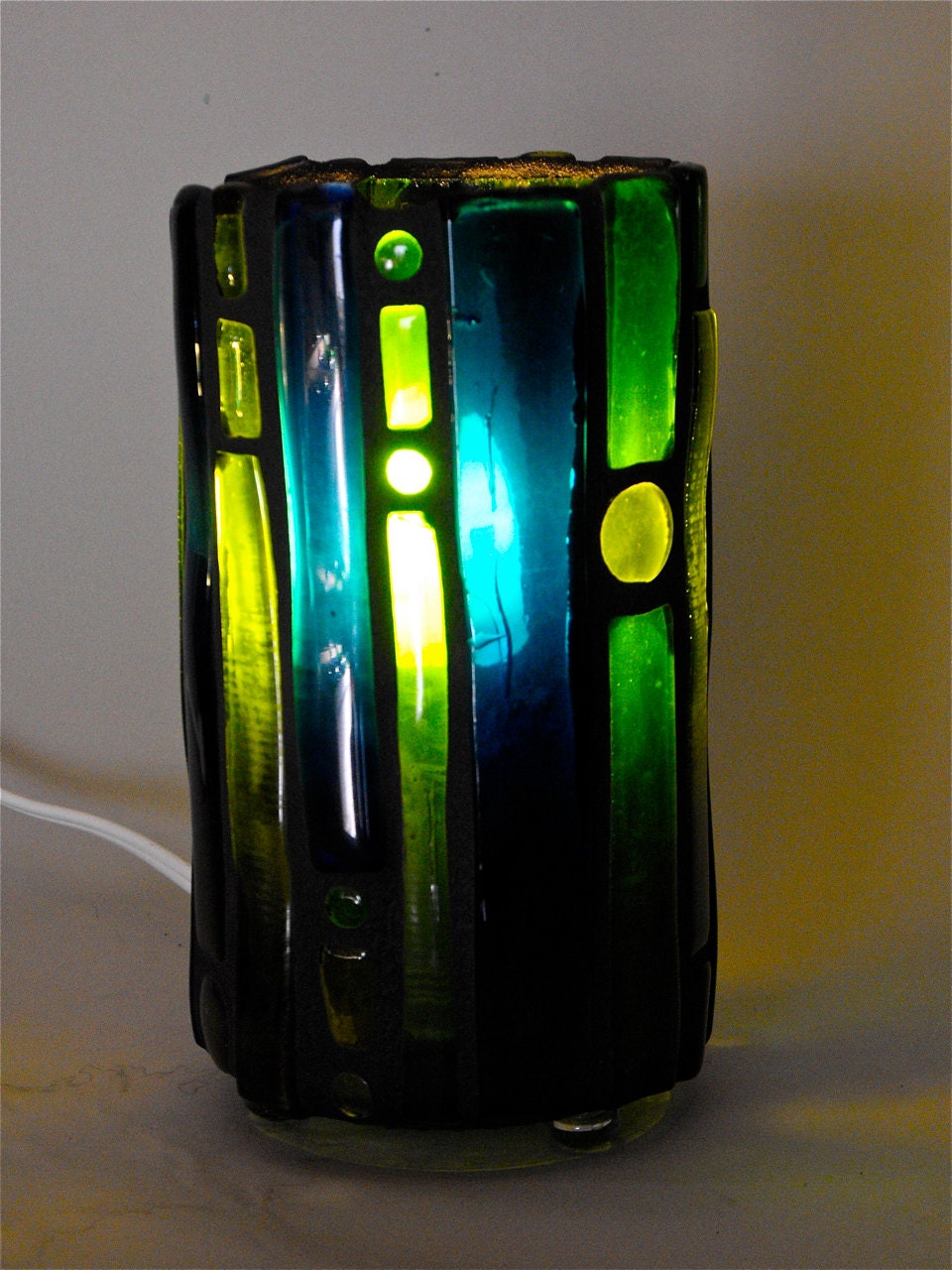 Recycled Glass Lamp - Green Blue Planks