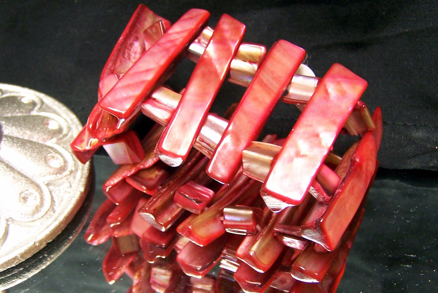 CLEARANCE - Red Mother-of-Pearl Shell Stretch Bracelet