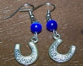 SALE -Blue Cat's Eye Horseshoe Earrings