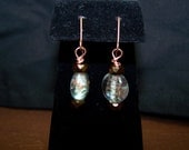 CLEARANCE -Copper Flecked Green Glass Earrings