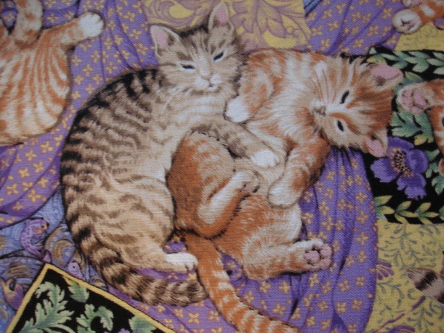 Cats on Quilts Lavender Peggy Toole for Robert Kaufman Fabric (1 Yard) Rare OOP (C-44)