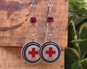 Upcycled Jewelry - Authentic American Red Cross 1919 Pinbacks Converted into Stylish Dangle Earrings