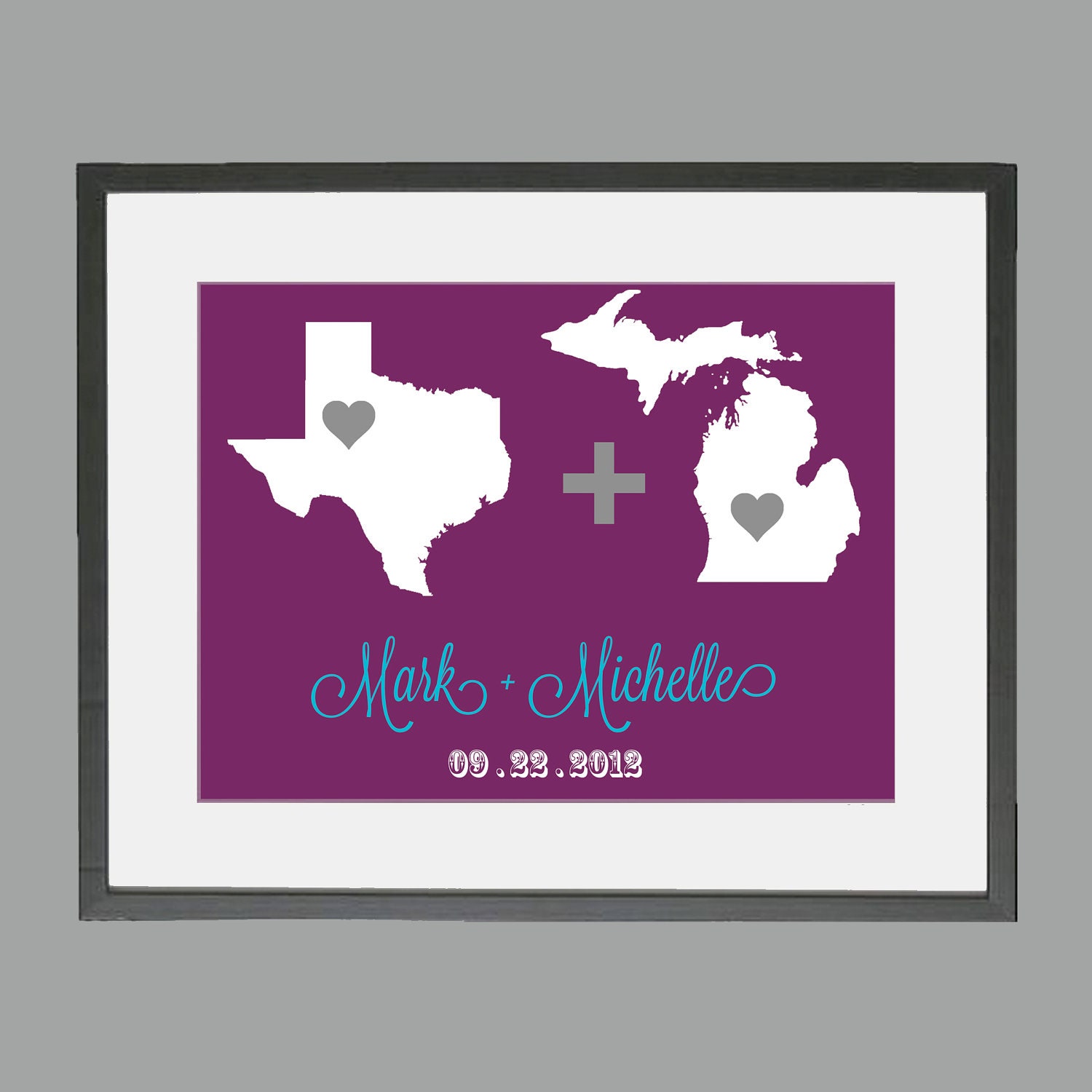 Personalized Wedding Gift - Hometown Print - State Print 11 x 14