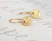 rustic yellow gold dangle earrings . recycled 14 k gold drop earrings . ethical solid 14k gold jewelry . ready to ship gift for her