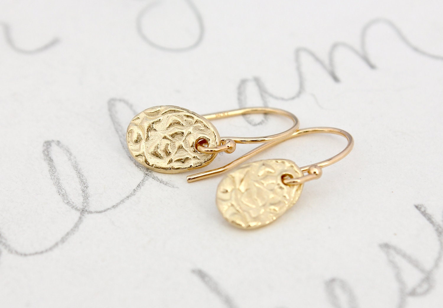 rustic yellow gold dangle earrings . recycled 14 k gold petal drop earrings . ethical solid 14k gold jewelry . free shipping gift for her