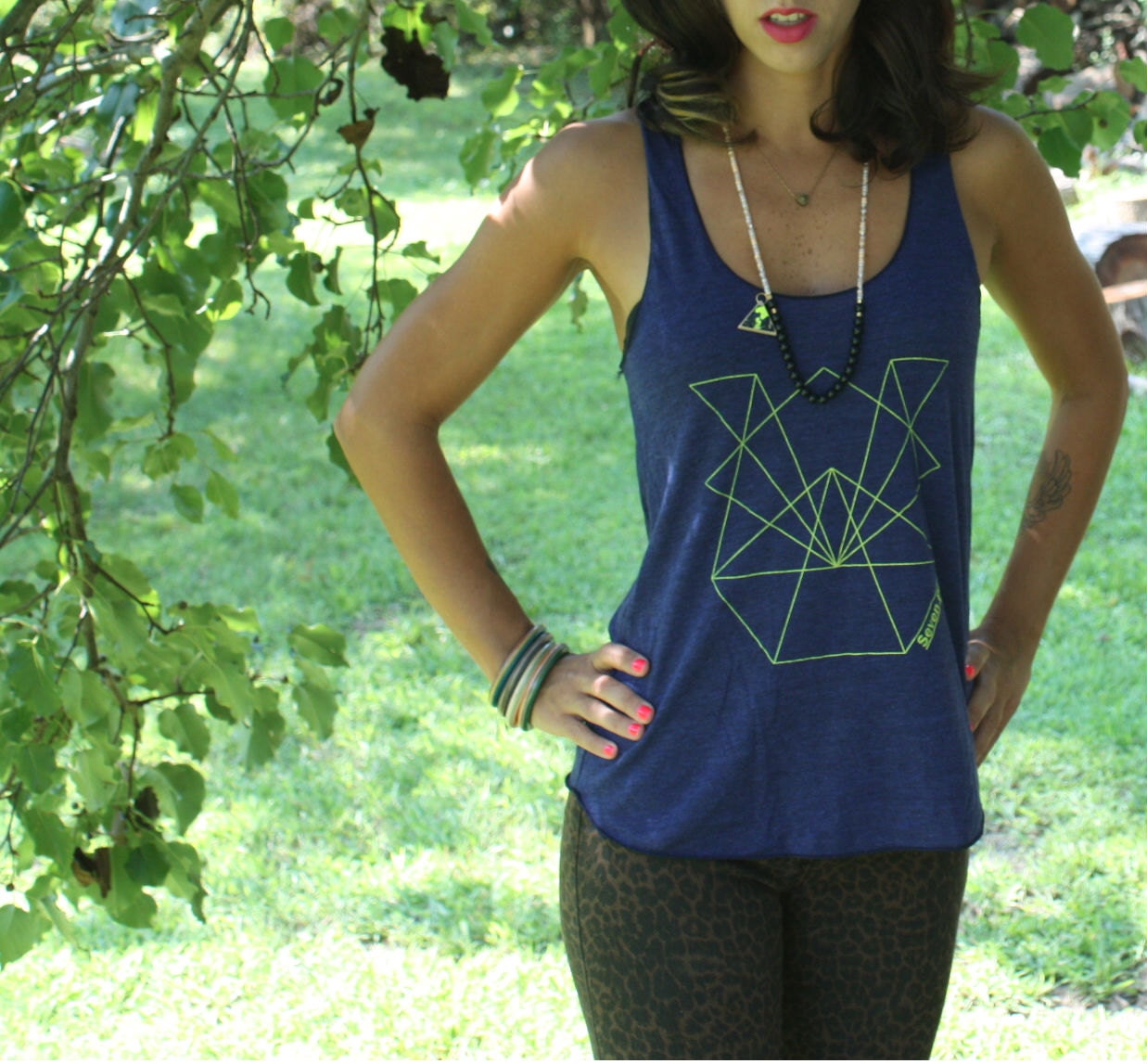 Seven Ply Triangle Play Tank-Navy and Neon Yellow Size Small