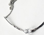 Hand Forged Sterling Silver Crescent Moon Herkimer Diamond  necklace