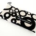 Coin Purse, Mini Make Up Case, Clutch, Eye Glass Case in "Black and White Bubbles". Red lining. Made in America.