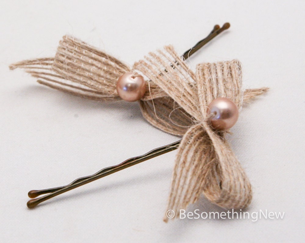 Little burlap bow bobby pins for your hair