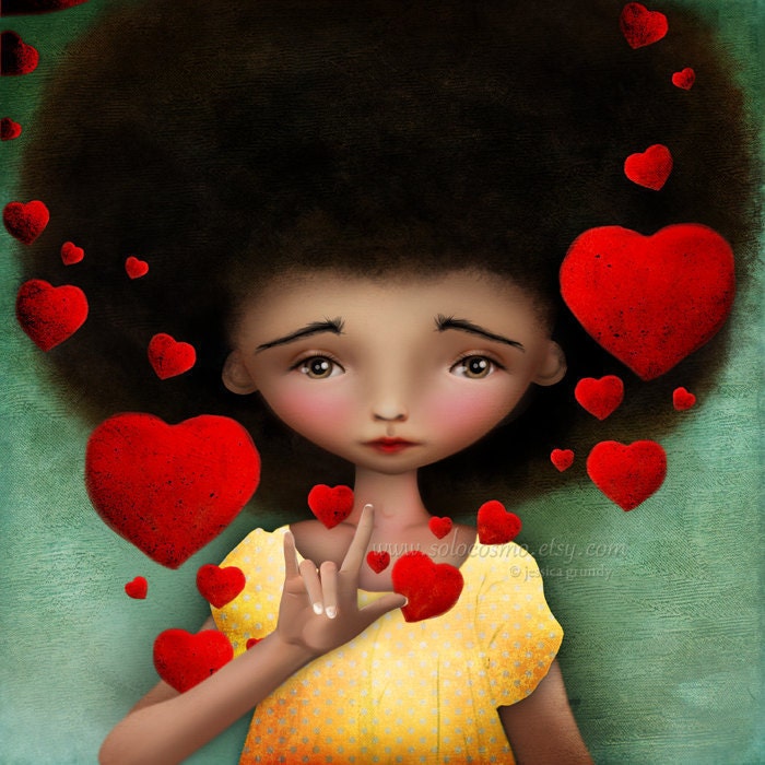 Fine Art Print "Gesture" ASL for I Love You Medium Size 8.5x11 or 8x10 A4 Premium Giclee Print of  African American Girl Sign Language