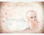 5x7 Premium Art Print "The Swan Princess" Small Size Giclee Print - Lowbrow Art Swan Lake Ballet Little Girl Ballerina