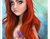 5x7 Premium Art Print "The Little Mermaid" Small Size Giclee Print of Original Artwork of Redheaded Woman Fairy Tale Fantasy Art