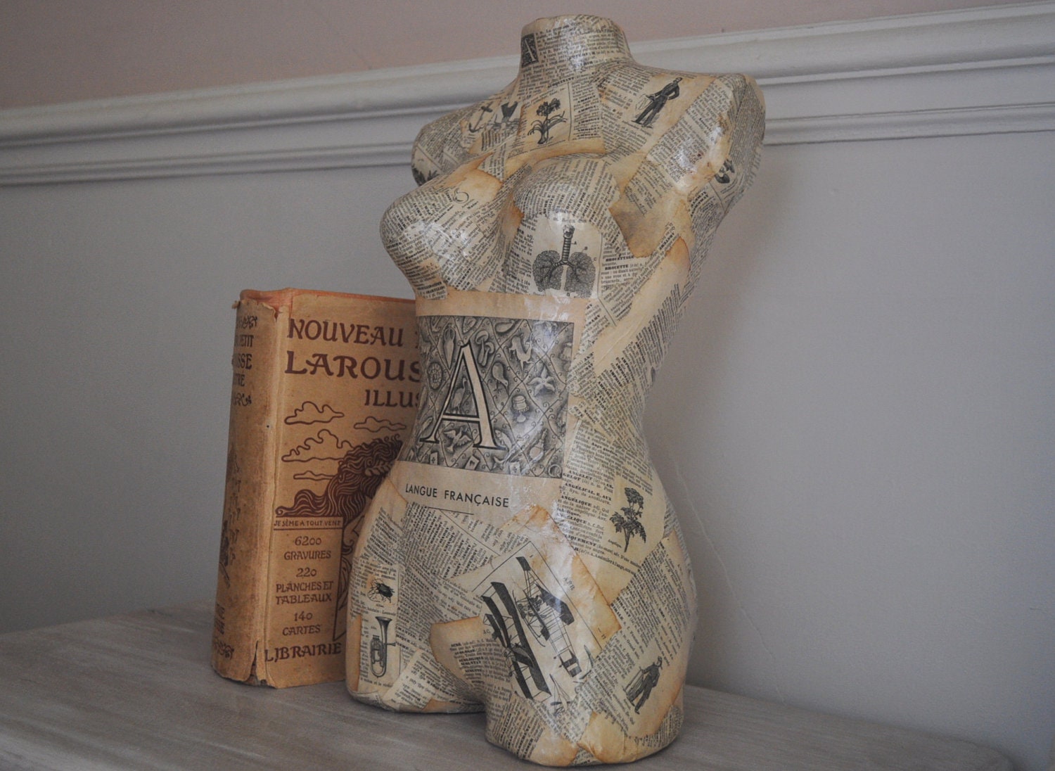 Antique Larousse Dictionary Pages and The Female Torso - The Letter 'A'