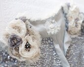 Silver Bridal Bolero with flowers, rhinestones and detailed beadwork, size Medium