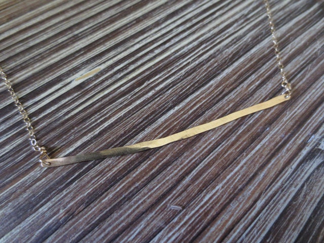 Simple Hammered Long Gold Bar 14K Gold Filled Necklace . . . Free Shipping.... BadkittyHawaii