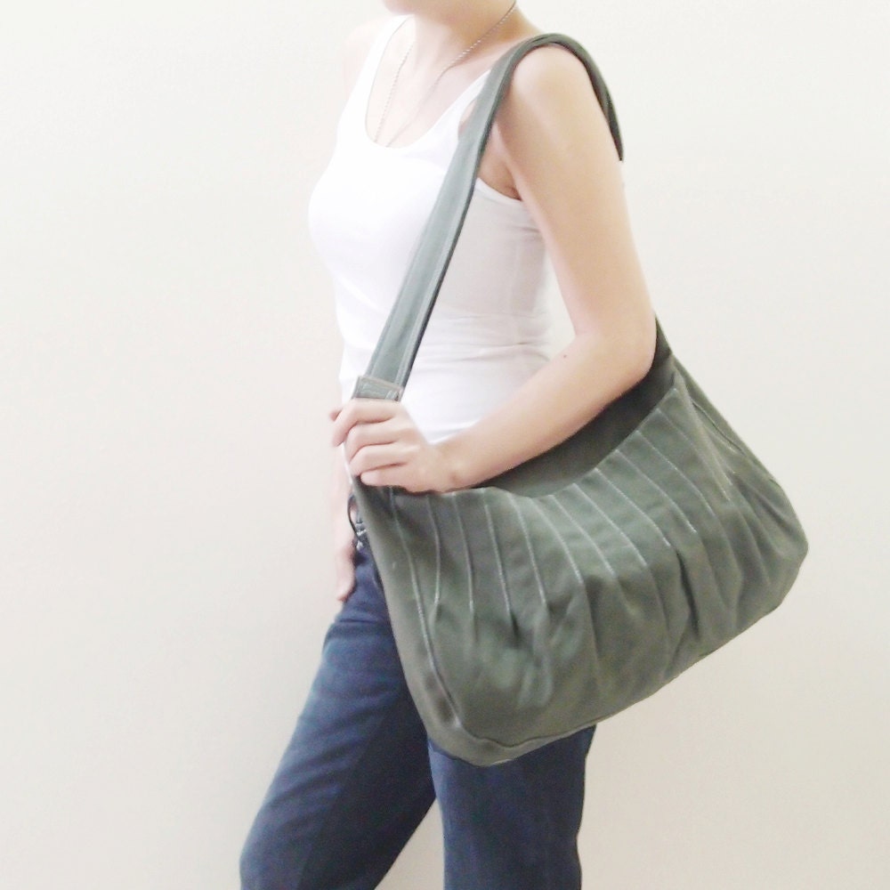 MAY Sale - Army Green Canvas WomenSingle Strap Hobo, shoulder bag, Crossbody, Messenger bag, School Bag, Handbag-Kangaroo Market Bag