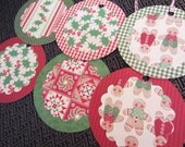 Christmas Gift Tags Set of 6 Red and Green, Holly, Gingham, Quilt Pattern, Gingerbread Boys, Country, Favor Tags