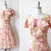 vintage 1950s dress / pink floral rhinestone 50s party dress