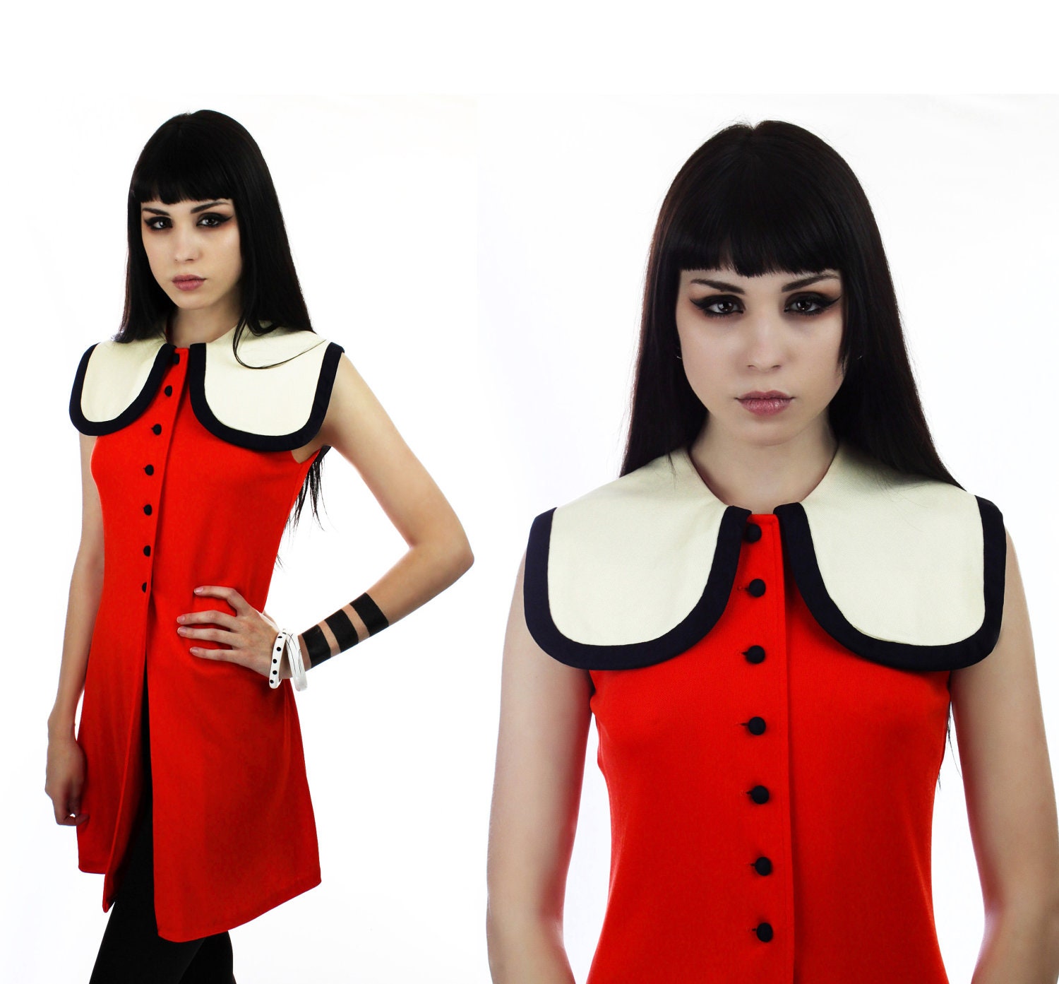 60s Peter Pan Collar Dress Pilgrim Mod Twiggy 1960s 70s Babydoll Dolly Sixties London S