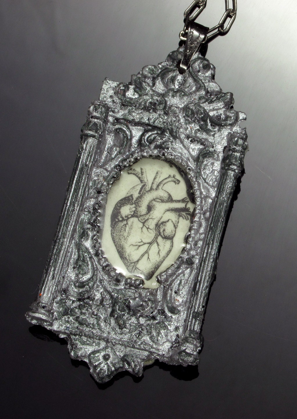 Ornate Framed Heart Pendant Necklace