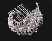 Bridal Brooch or Comb,  Wedding Head Piece,  Crystal Feather Haircomb