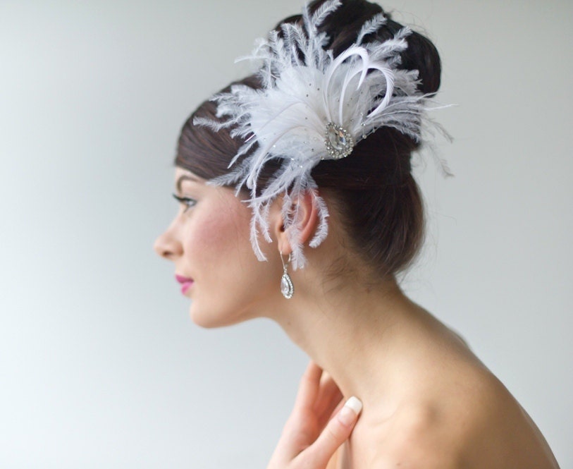 Fascinator, Feather Fascinator, Bridal Fascinator, Feather Hair Clip, Head Piece, Wedding Hair Accessory - RILEY