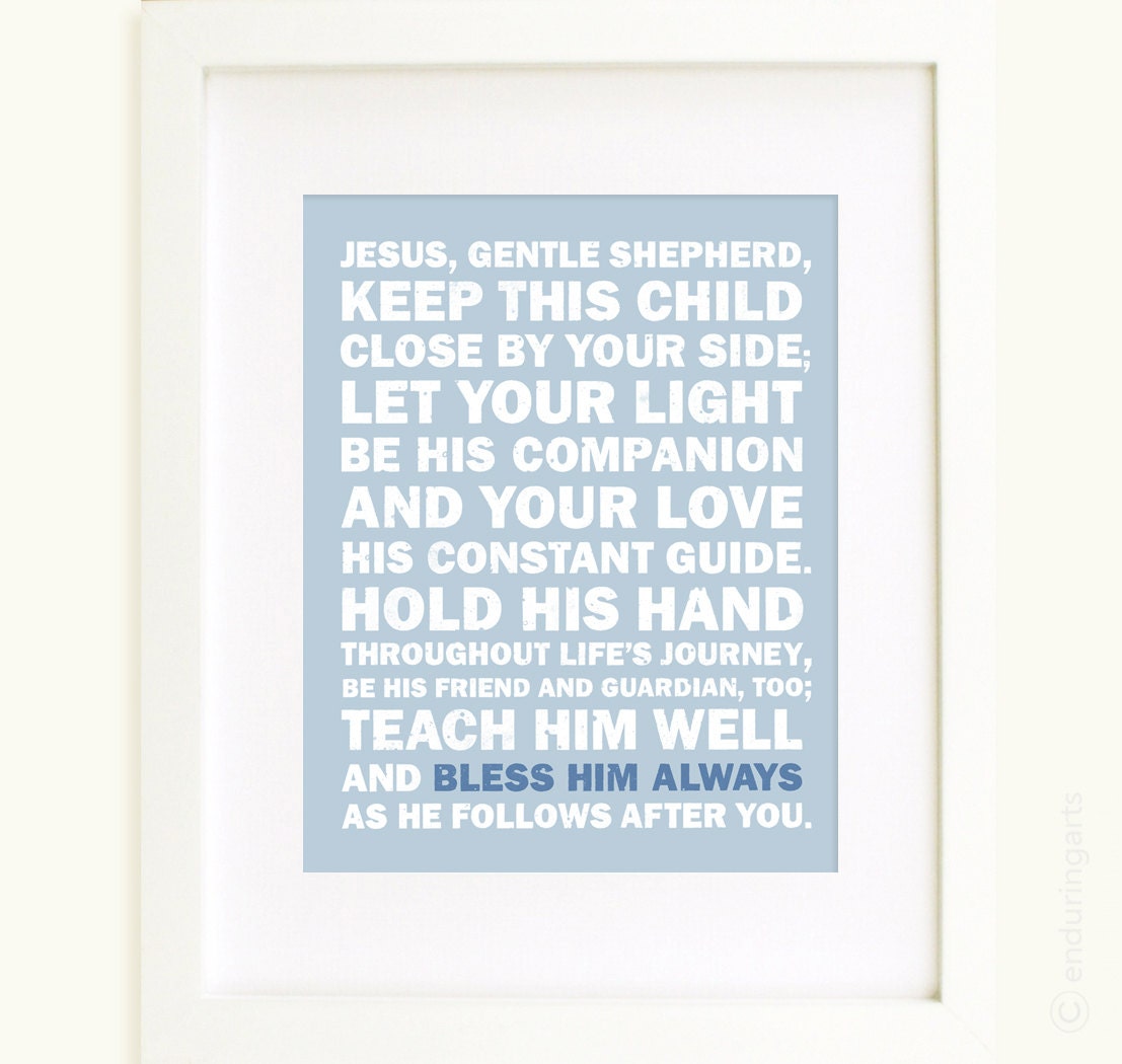 Bless Him Always 8x10 art print prayer in blue and white