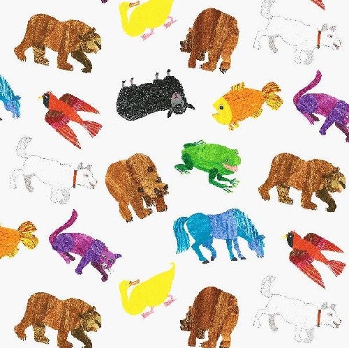Brown Bear Brown Bear What Do You See Tossed Painted Animals Multi Color Fabric by Eric Carle for Andover Fabrics - 1 yard