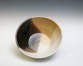 Large Wheel Thrown Stoneware Clay  Bowl with tri color overlapping Glaze