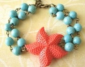 Starfish Bracelet Coral and Turquoise Jewelry Beaded Bracelet Starfish Jewelry Coral Bracelet