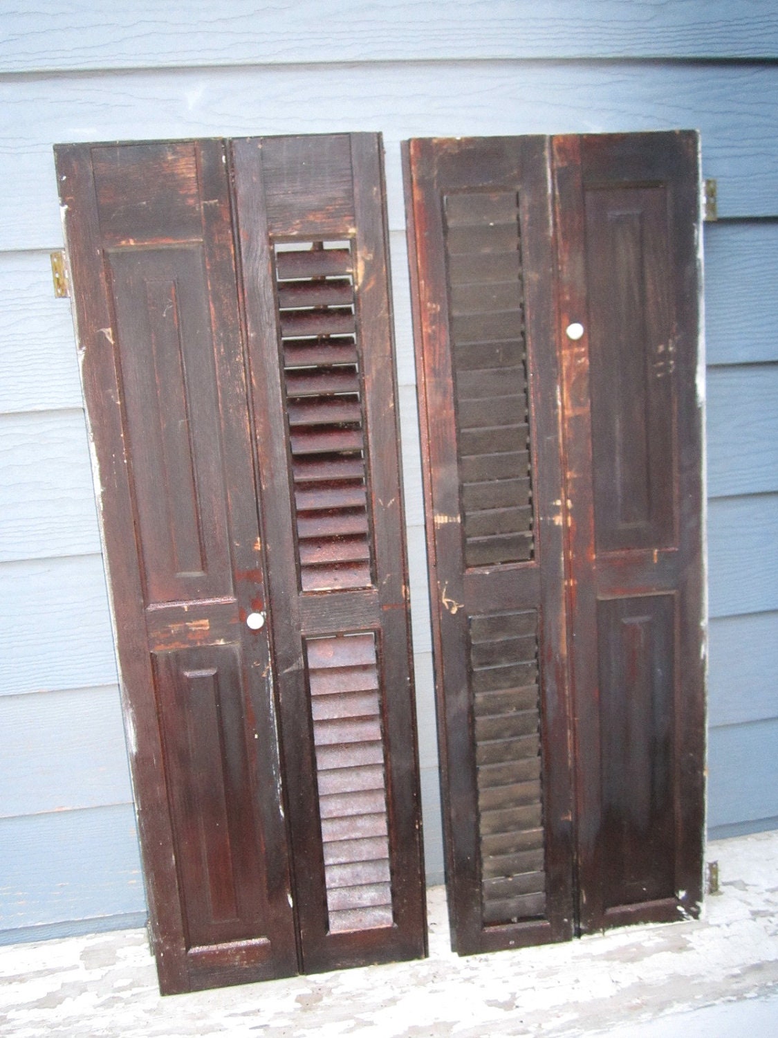 Reserved for Phyllis...Antique Circa 1870 Set of Fabulous Pine Louvered Shutters No.3