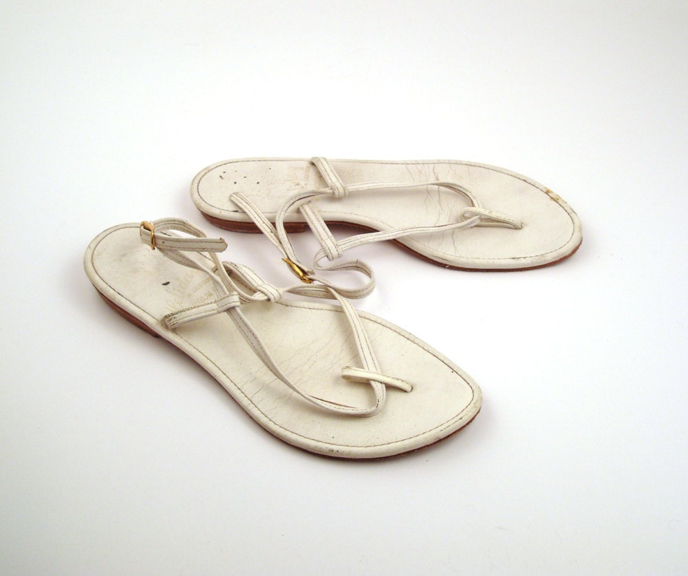 1960s Flip Flops Vintage Sandals Women's Holiday in California Interchangeable Changeable Leather size 6- 6 1/2