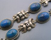 Vintage Sterling SIlver Rose Genuine Lapis Rose Panel Bracelet Germany German