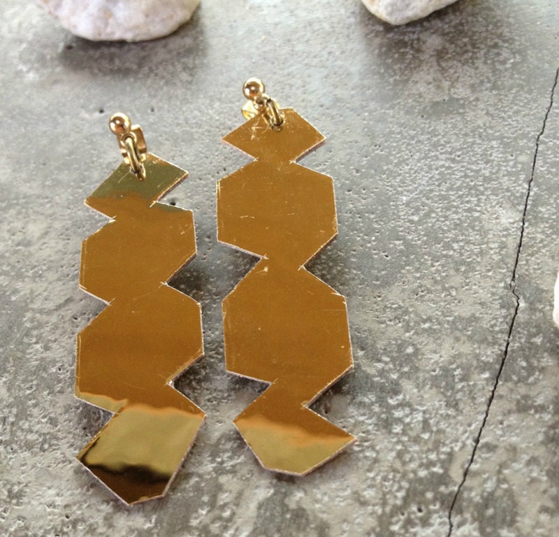 SHAPES no. 2 - wood, gold vinyl, earrings