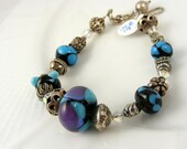 Blue, Black, Purple, Lampwork, Glass, Beads, Handmade, Sterling, Silver, Swarovski, Bracelet, Crystal, Wedding, Anniversary, Birthday, Gift
