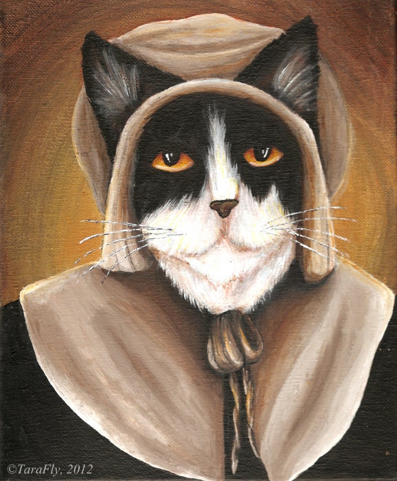 Pilgrim Cat Art, Puritan Cat in Colonial Dress Animal Portrait 8x10 Fine Art Print