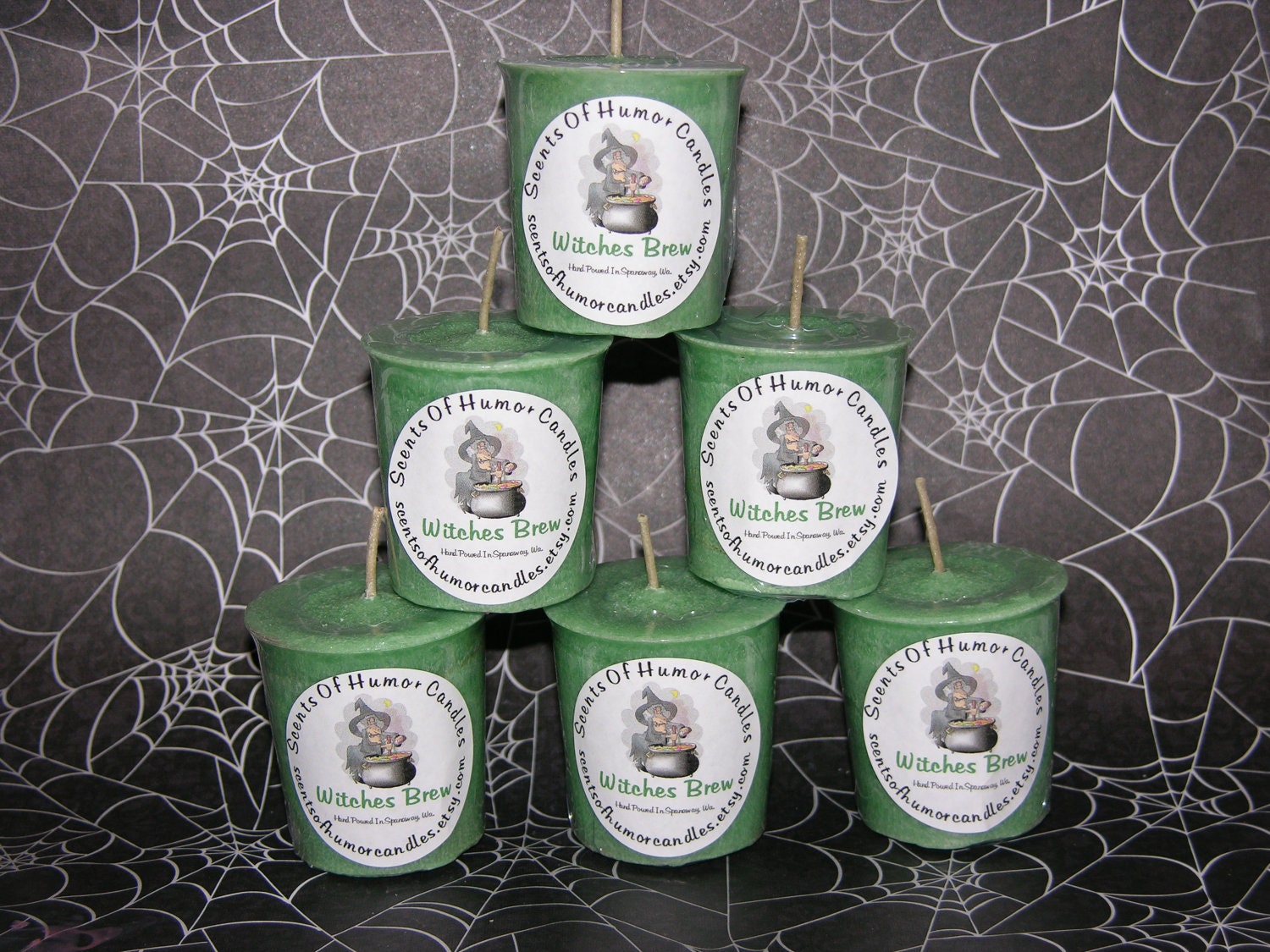 6 WITCHES BREW Halloween Votive Candles Scented Wax Gift Boxed & Ribbon