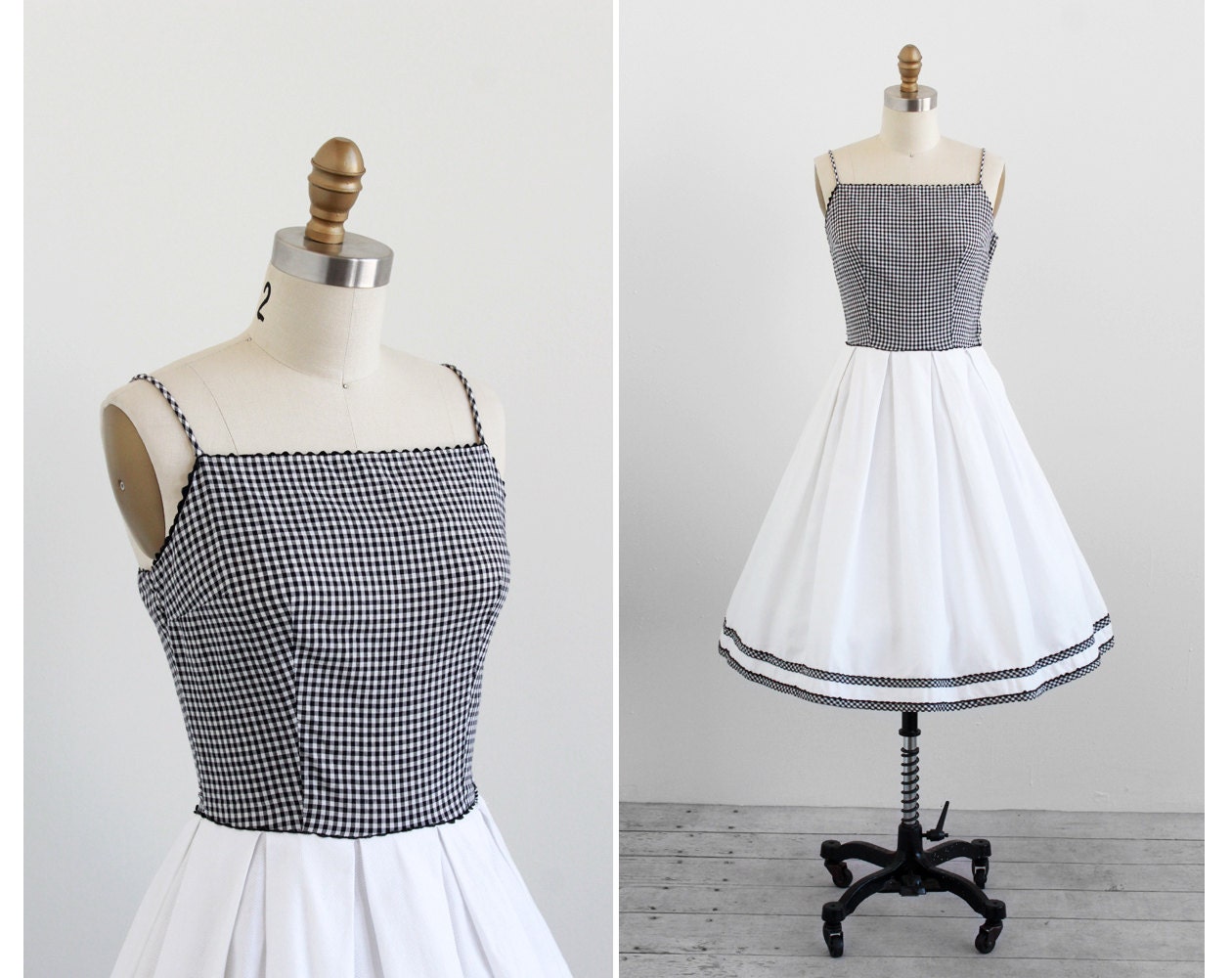 vintage 1950s dress / 50s dress / Black and White Gingham Sundress