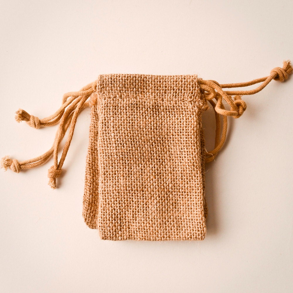 100 Burlap Bags 3x5, Jute, Natural Drawstring Sack, Rustic Gift Bag Wedding Favor